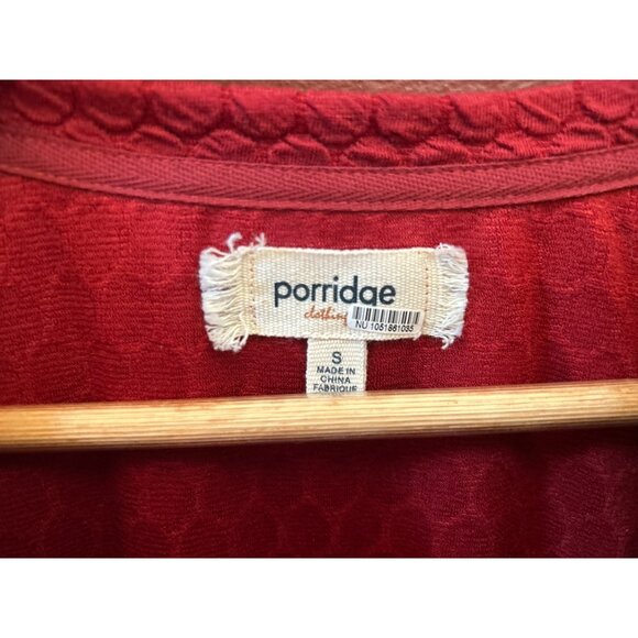 Porridge Anthropologie Red Bohemian Textured Pullover Sweatshirt Floral Sleeve - Picture 3 of 6